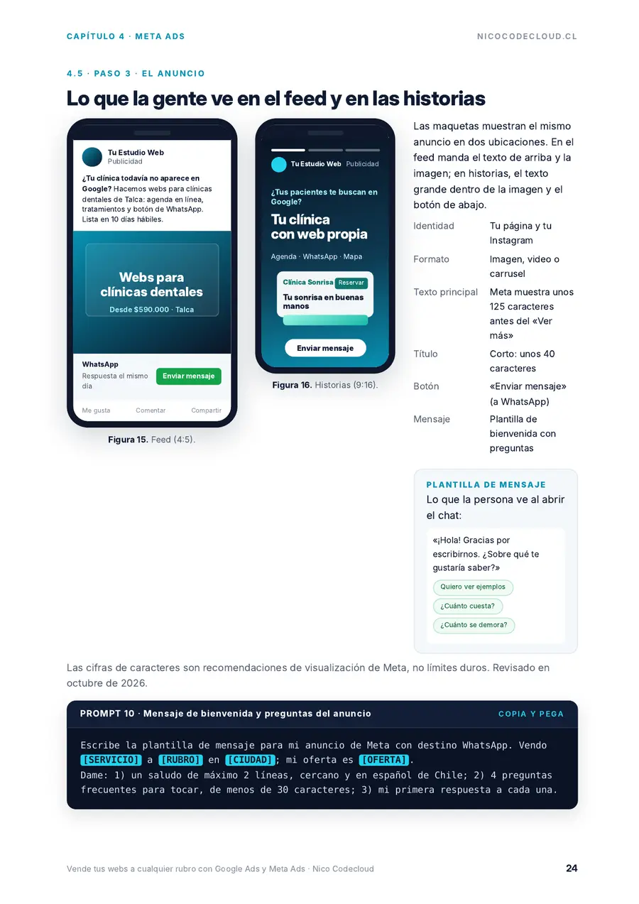 Página 24 de la guía «Vende tus webs a cualquier rubro con Google Ads y Meta Ads»