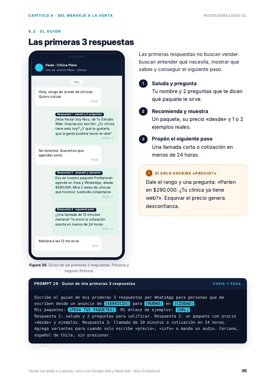 Página 45 de la guía «Vende tus webs a cualquier rubro con Google Ads y Meta Ads»